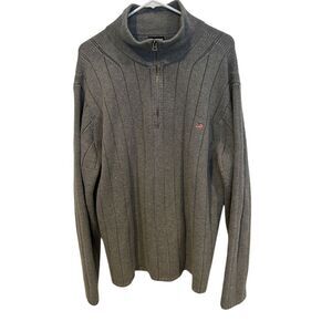 Polo Jeans Co. Ralph Lauren Gray Cotton 1/4 Zip Ribbed Sweater Flag Logo XL‎